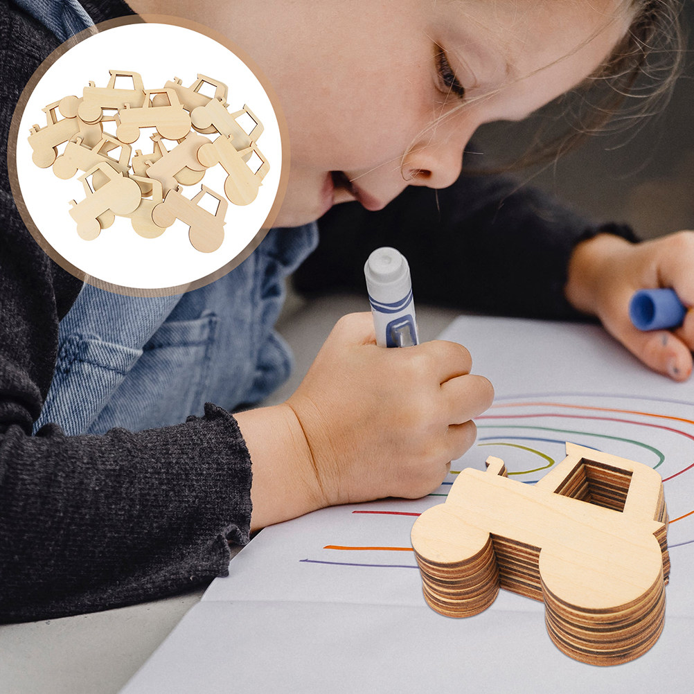 Art Craft Activities For Preschoolers - 40Pcs Wooden Tractor DIY Craft Cutouts