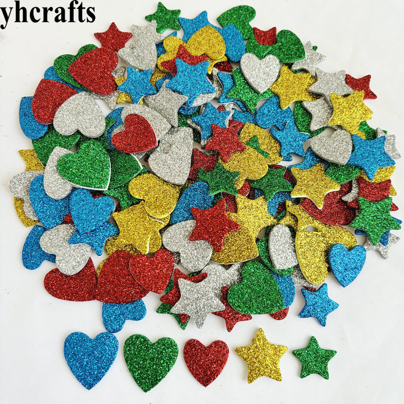Art Craft Kindergarten - 150PCS/LOT.Glitter star and hearts foam stickers,Christmas