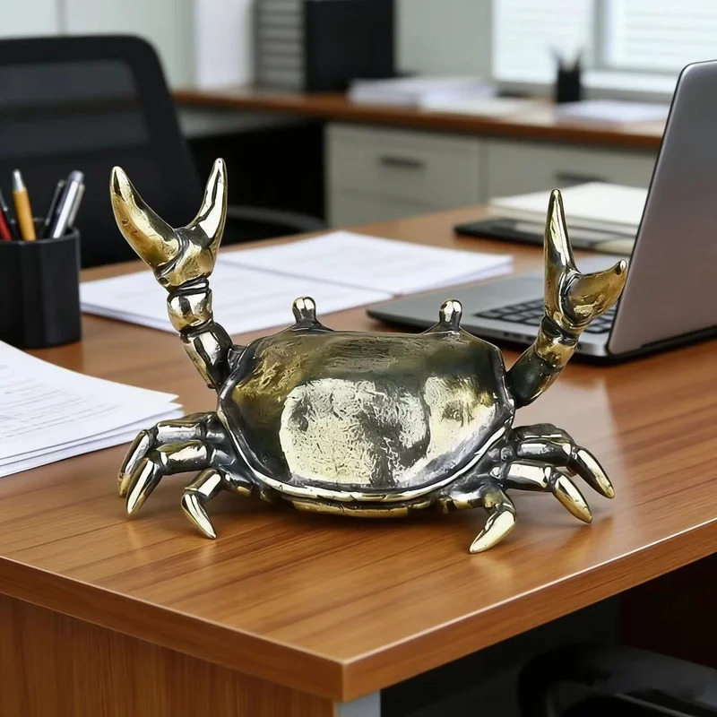 Brass Crab Sculpture Weightlif - Art Craft New Year recension och pris